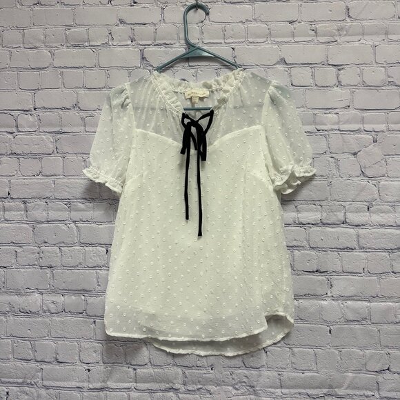 Monteau Los Angeles White Ruffle Front Blouse Size Small - Picture 5 of 5